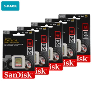 SanDisk 32GB Extreme C10 V30 UHS-I U3 SD 100MBs SDHC Memory card Pack of 5 Lot - Picture 1 of 1
