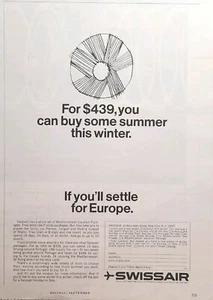 Paquete de vacaciones mediterráneo Swissair Sicilia Tánger anuncio impreso vintage 1965 - Imagen 1 de 4