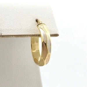 Solid 18k Tricolor Gold Round Single Hoop Earring One Brushed Finish Italy 750 - Picture 1 of 6