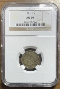 1861 NGC AU50 Indian Head Cent, Razor-Sharp Beautiful Details - Picture 1 of 4
