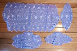 New Vintage 4 pc Dresser Scarf Set Lavender White Embroidered Doilies Runner - Picture 1 of 8