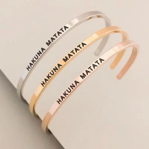 NEW PERSONALIZED Cuff Bracelet MANTRA Inspiration Engraved QUOTES 'HAKUNA MATATA - Picture 1 of 10