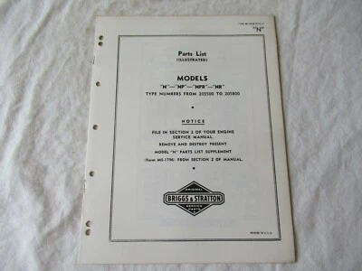 Briggs & Stratton N NP NR engine parts list catalog manual 205500 to 205800 - Image 1 of 3
