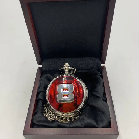 Dale Earnhardt Jr. #8 Pocket Watch and Chain With Wooden Box Cover