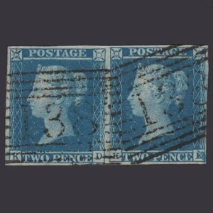 H6_25 GB QV 1841 2d BLUE PLATE 3 SG14-E1(2) KD-KE VFU PAIR 4M EYEMOUTH 138 - Picture 1 of 2