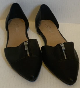 Lane Bryant Womens D'Orsay Zipper Front Flats Pointed Toe Black Leather Sz 8W - Picture 1 of 7