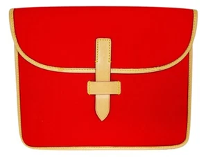 Custodia imbottita porta tablet Dooney & Bourke rossa tela bordo pelle custodia - Foto 1 di 10