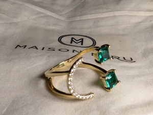 Maison Miru Classic Emoji Ring Green Cubic Zirconia Gold Plated - Picture 1 of 1