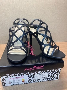 Anne Michelle Women's Blaze Black Faux Leather Fashion Heels US 7.5 or 10 - Picture 1 of 12