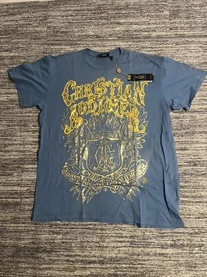 Camisa Azul De Colección Y2K Christian Audigier Ed Hardy Gráfica Manga Larga XL Foto 1 de 4