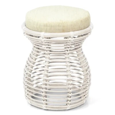 Natural Rattan Wicker Milan Ottoman Stool Vanity Fully Assembled White Color - Image 1 of 4