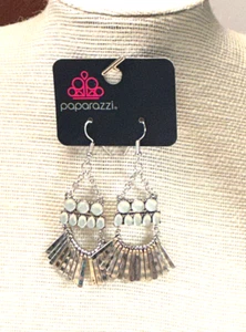 Paparazzi Earrings Silver Tone Opaline Glass Fringed Pierced Drop NWT Lot 43A - Picture 1 of 3