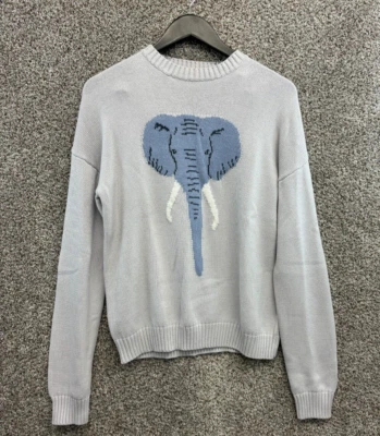 Ivory Ella Gray Elephant Sweater Long Sleeve Pullover Crew Neck Sweater Womens M - Image 1 of 4