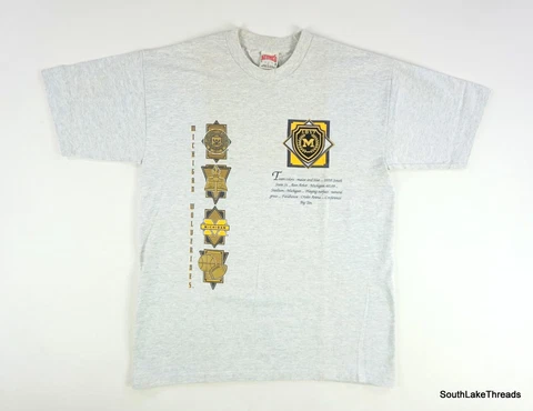 VTG Michigan Wolverines Nutmeg Embroidered Crest Logo T-Shirt Team Info XL Rare Cover
