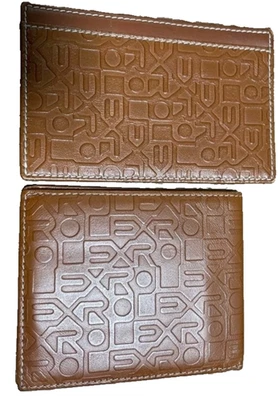 Conjunto de Carteira Rolex Bifold e Porta-Memorando Couro Marrom Logotipo em Relevo - Imagem 1 de 3