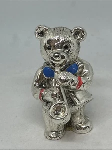 R Argento Saxophone Playing Silver Plated Teddy Bear - Made In Italy VGC - Picture 1 of 14