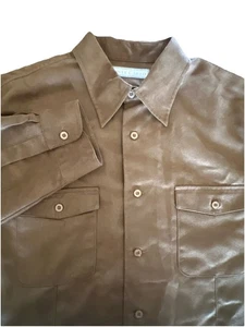 Camisa Monte Carlo Para Hombre Talla L, Grande Marrón Imitación Gamuza Abotonada Delantera - Imagen 1 de 6