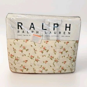 Vintage Ralph Lauren Twin Spannbettlaken Casey Floral Creme 100% Baumwolle Neu aus altem Lagerbestand ~ USA - Bild 1 von 14