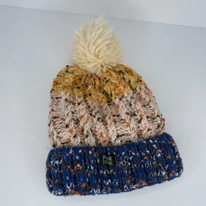 Unisex Polar Extreme Beanie Hat Multicolored Fleece Lined Pom Blue Yellow Cream - Picture 1 of 8