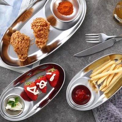  1pc 304 Acciaio inossidabile Piatti per salsa Spuntino Frutta Piatto da dessert - Immagine 1 di 4