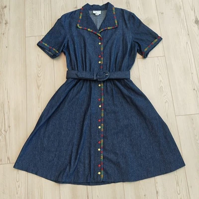 Vintage 50s 60s denim dress art teacher spanish pride made in usa cotton UNIQUE - Image 1 of 4