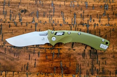 Mint Cond. Microtech Amphibian. OD Green Alum. Fluted Scales. Bohler M390 Blade - Image 1 of 4