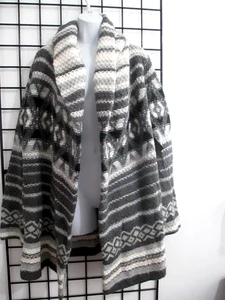 "NEU" CYNTHIA ROWLEY 🌸 LARGE==GRAU & WEISS / SCHWERER WOLL ALPAKA PULLOVER MANTEL - Bild 1 von 10