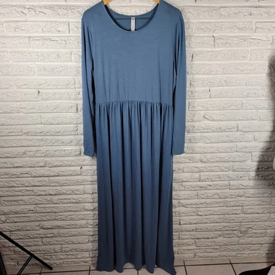 Zenana Outfitters Womens Dress 2X Plus Long Sleeve Maxi Blue Casual Comfy Travel - Image 1 of 4