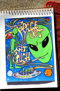 Alien Marihuana 420 Original handgezeichnete Kunst 9x12 Zoll OOAK - Bild 1 von 7