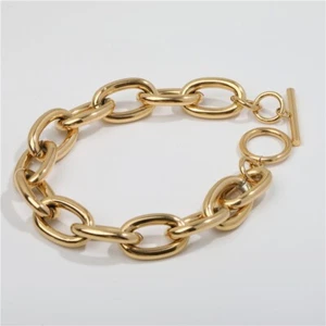 18K Gold-Filled Thick Chain Bracelet-Toggle Link Chain Bracelet NE-13 (Bracelet) - Picture 1 of 5