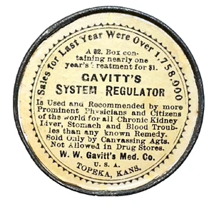 Espejo de bolsillo publicitario Cavitt's System Regulator QUACK MEDICINE 1,75" TOPEKA - Imagen 1 de 3