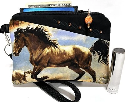 Mountain-Horses-жеребец ручной работы-деньги-монета-ID-кредитная карта кошелек с ремешком-кошелек-мешочек - Изображение 1 из 4