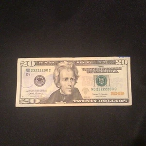 Trinary 5 of a kind LUCKY TWOs SERIAL NUMBER $20 DOLLAR NOTE BILL 23222200 - Picture 1 of 6