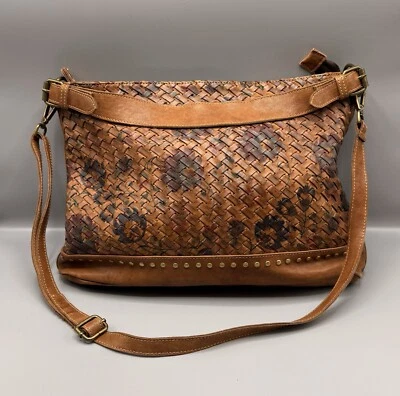 Sundance цветочный сплетенный богемное мягкая кожаная наплечная сумка коричневый сумочка сделано в Италии - Изображение 1 из 4