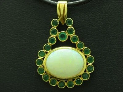 14kt 585 Gelbgold Anhänger mit 4,80ct Opal & 1,00ct Smaragd Besatz / 4,6g - Bild 1 von 4