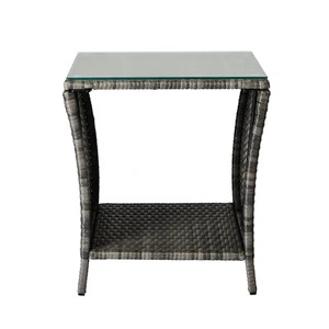 Outdoor Side Table - Outdoor Wicker End Side Tables for Patio with Storage Shelf - Picture 1 of 20