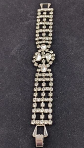 1" Wide Prong Set Rhinestone Bracelet Designer Quality 1950s Hollywood Regency - Picture 1 of 11