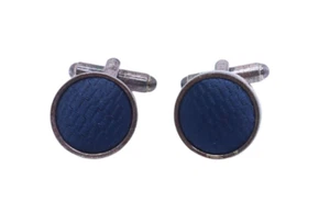 Blue Mesh Silver Plated Men's Cufflinks - Picture 1 of 4