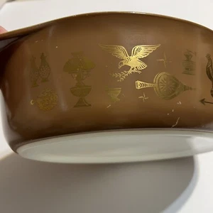 Vintage PYREX Oval Casserole Dish 2 1/2 QT Brown Early American Pattern #045 - Picture 1 of 11