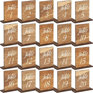 20 Pcs Wedding Wooden Table Numbers with Wooden Base Rustic Wedding Centerpie... - Picture 1 of 6