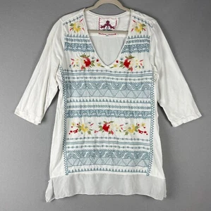 Johnny Was Embroidered Tunic Top Womens Large Floral 3/4 Sleeve Boho Peasant - Picture 1 of 14