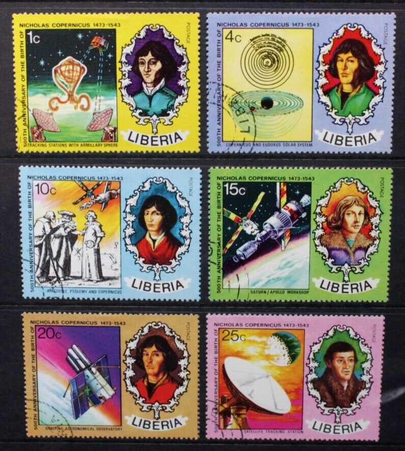 LIBERIA 1973 Copérnico 500 Aniversario: Espacio. Juego de 6. USADO CTO SG1176/1181 Foto 1 de 1