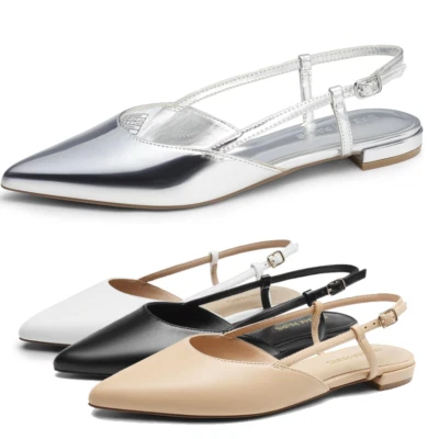 Women Slingback Flat Shoes Low Heel Pointed Toe Party Dress Elegant Flat Shoes - Image 1 of 4