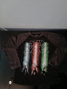 Star Wars Youth Large Long Sleeve Black T-Shirt 3 Lightsabers Red Blue Green  - Picture 1 of 4