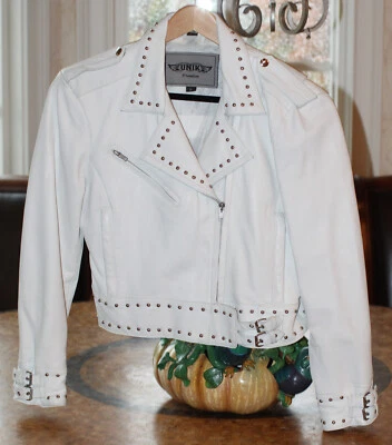 UNIK International INC Women's Leather Motorcycle Jacket SZ M L white studded - Image 1 of 4