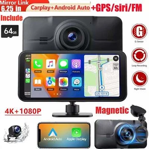 New 4K Dual Dash Cam 6.25" Car Stereo Radio Apple Carplay & Android Auto AirPlay - Picture 1 of 8