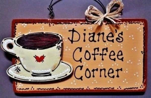 Personalize COFFEE CUP CORNER Name SIGN Kitchen Country Wall Art Hanger Plaque - Picture 1 of 1