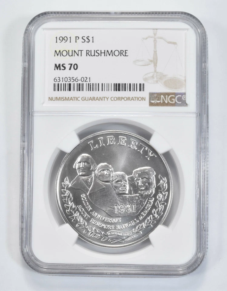 1991 P Mount Rushmore Commemorative Silver Dollar NGC MS70 - Image 1 of 4