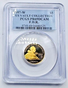 1997-W US Vault Collection $5 PCGS PR69DCAM F.D.R. Gold Proof Coin - Picture 1 of 2
