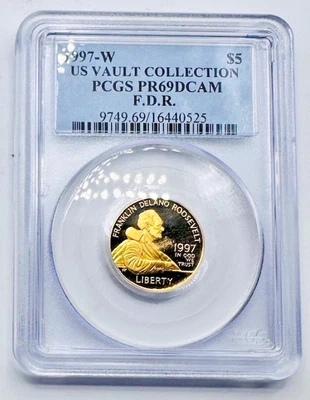1997-W US Vault Collection $5 PCGS PR69DCAM F.D.R. Gold Proof Coin - Image 1 of 2